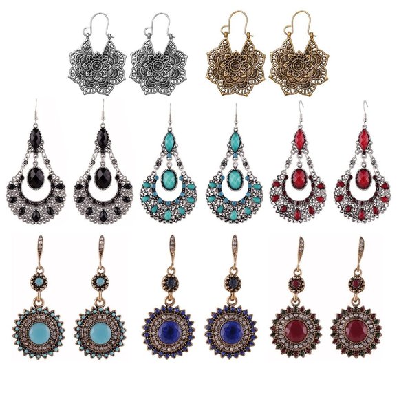 NEW 8 Pairs Boho  Dangle Earrings for Women - Vintage Turquoise Western … - Picture 1 of 6